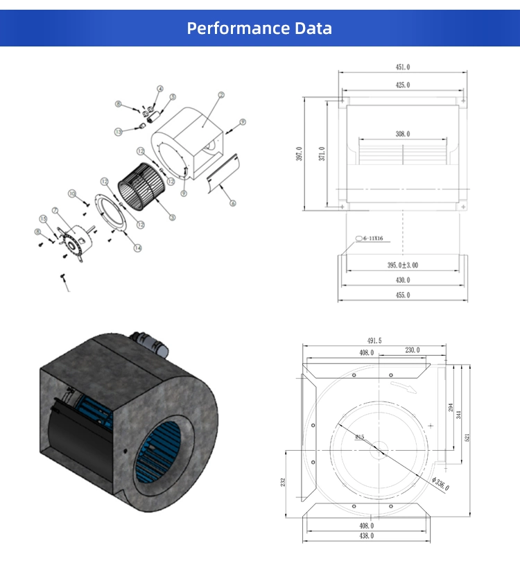 Ventilation Portable Industrial Axial Flow Fan Detachable Axial Blower Fan 12inch AC Dual Ball Bearing