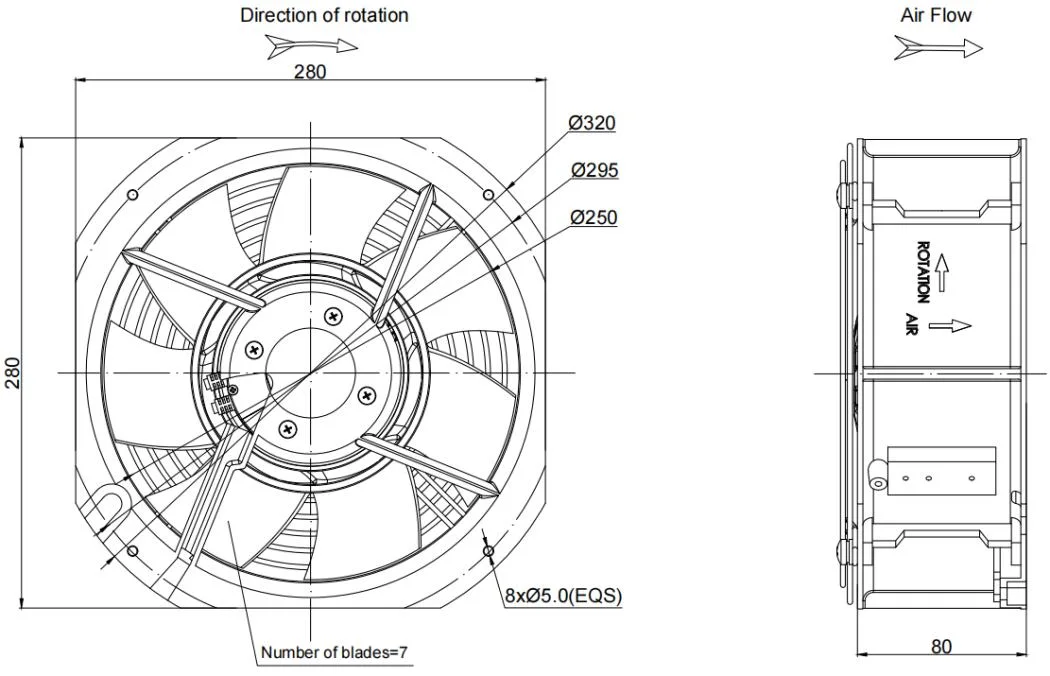 China Supplier Waterproof 115V Ec 250mm Commercial Ventilation Fan for FFU